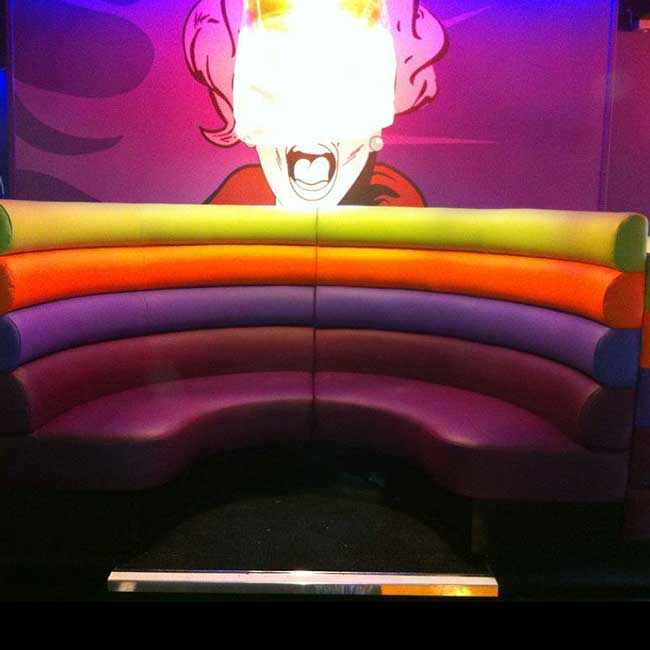 multicoloured seating area