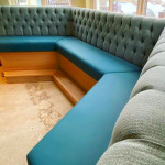 green & blue commercial seating area