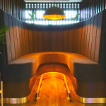 seat booths with rail on floor