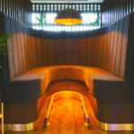 seat booths with rail on floor