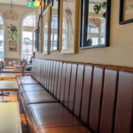 brown commercial seating area